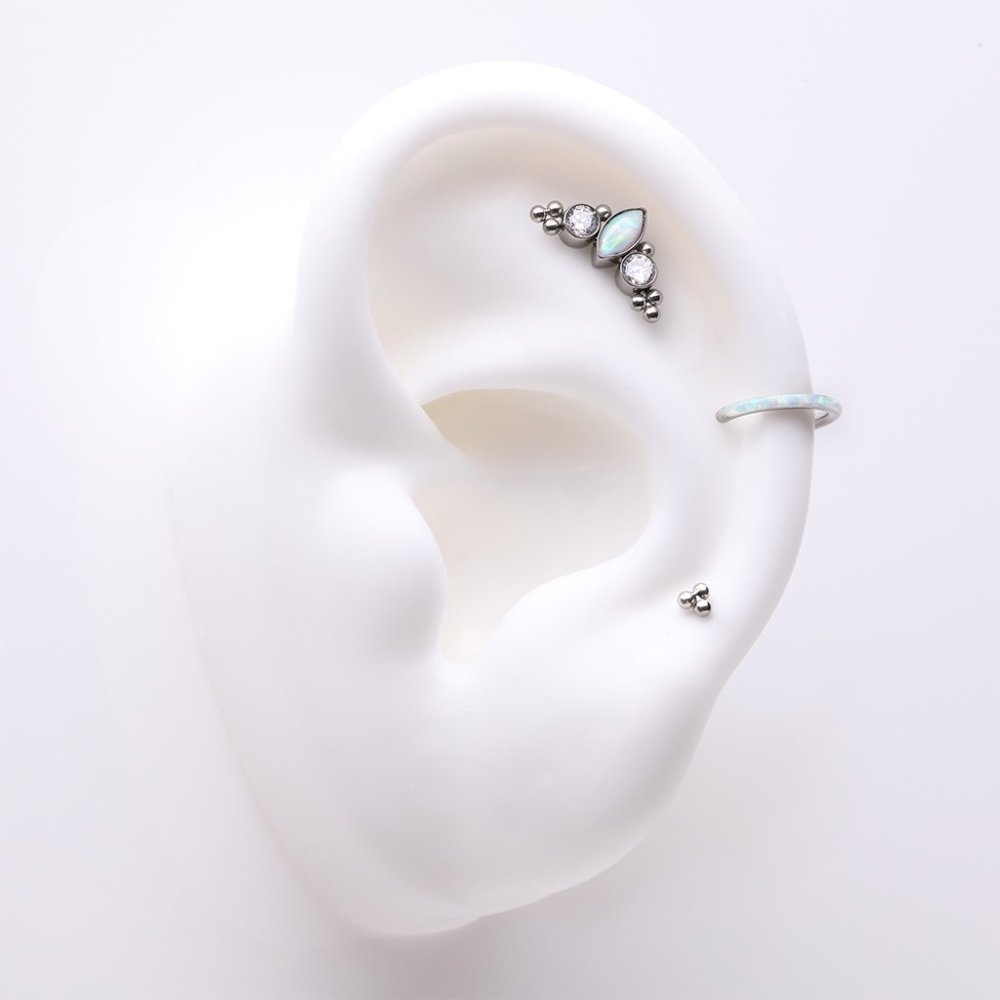 3 Pcs of Assorted Titanium Marquise Opal Bali Beaded Stud x Clicker Package